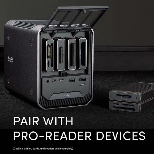 Alt view image 2 of 7 - SanDisk Professional - PRO-Dock 4; 4-Bay Reader Docking Station - (1x) USB-C (USB 3.2 Gen 1) Port - SDPD14F-0000-NBAAD, Gray