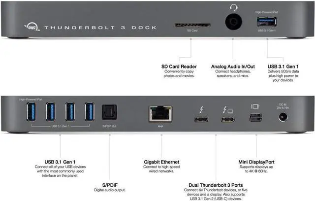 Alt view image 4 of 6 - OWC 12-Port Thunderbolt 3 Dock with Cable, for Windows PC and Mac, Space Gray (OWCTB3DK12PSG)