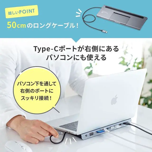 Alt view image 3 of 7 - Sanwa Supply USB-C VDK8 Docking Station/Hub USB Type-C Connection (HDMI/VGA Output Compatible), Type-C Female x 1 (PD 3.0, Charging Only), USB A Connector x 3, Female x 3, 3.5mm Stereo Mini Jack x