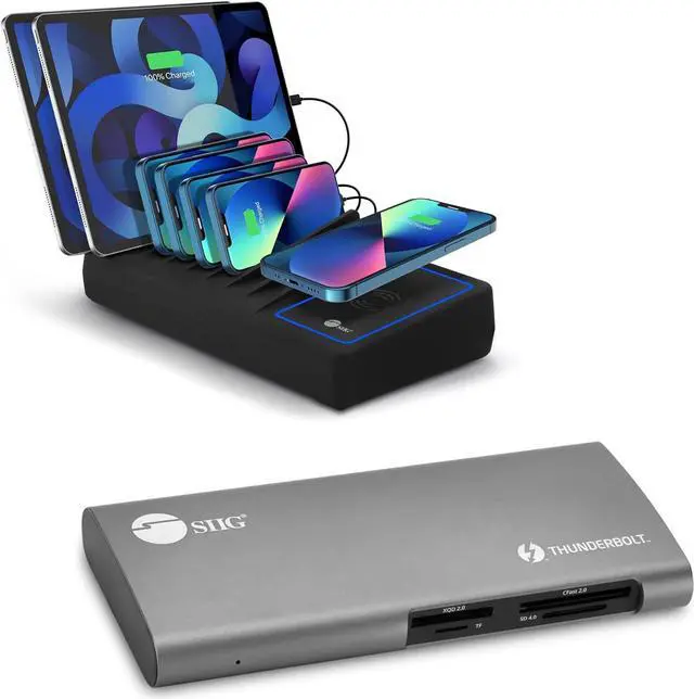 Main image of SIIG 10 Ports 150W Charging Station and Thunderbolt 3 Dual 4K Docking Station