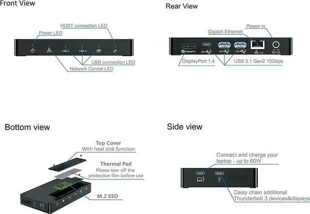 Alt view image 7 of 7 - Mini Dock Station, 2 in 1 USB4 Hub and SSD Enclosure, Compatible with Thunderbolt 3, Thunderbolt 4, 40Gbps to NVME M.2 2280 Hard Drive, 60W PD Charging for Mac Book and Windows OS