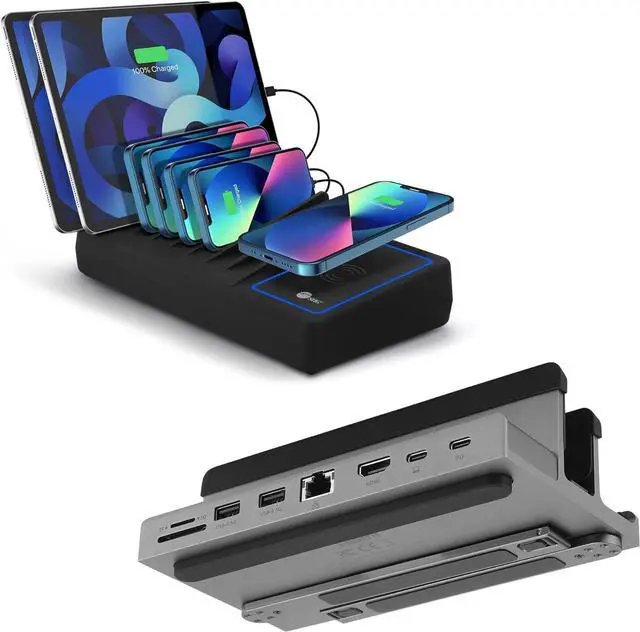 Main image of SIIG 10 Ports 150W Charging Station and USB-C iPad and Tablet Docking Sation Stand