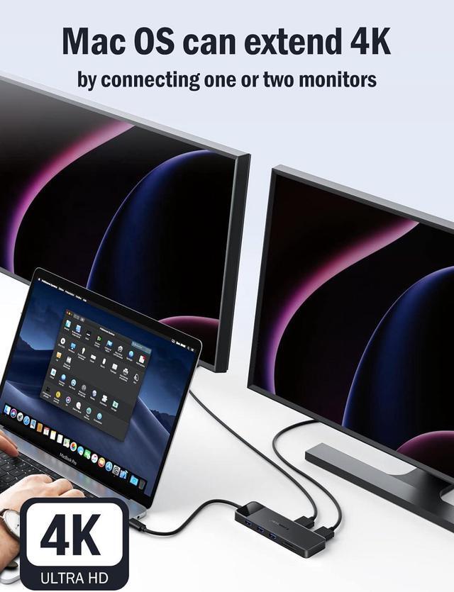 Alt view image 5 of 7 - Lemorele USB C Docking Station Dual Monitor 10- in-1 Triple Display USB C Hub Multiple Adapter w/2 HDMI 4K+VGA+3 USB3.0/2.0+TF/SD 2.0+Audio+100W PD, USB C Dongle for Mac/Dell/HP/Lenovo/Surface