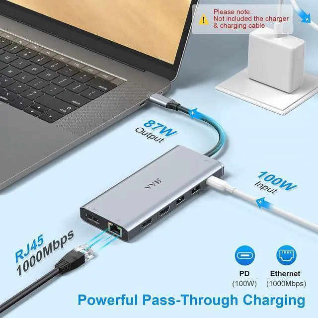 Alt view image 6 of 7 - USB C Laptop Docking Station Dual Monitor HDMI for //HP Laptop 14 in 1 USB C Hub Multiport Adapter Dongle Dock USB C to 2 HDMI 4K+DisplayPort+Ethernet+4USB+2USB C+100W PD Charger+SD/TF+Audio