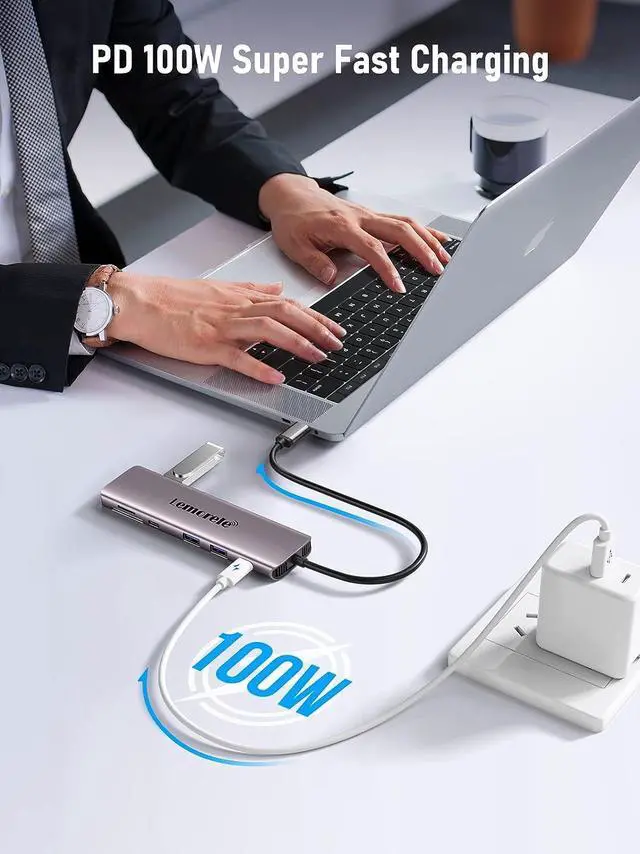 Alt view image 5 of 7 - Lemorele USB C to Dual HDMI Adapter, 10-in-1 USB C Docking Station Dual Monitors for Windows, USB C Adapter with Dual HDMI, USB 3.0, 100W PD, USB-C Data,SD/TF for Dell XPS 13/15, Lenovo Yoga,etc