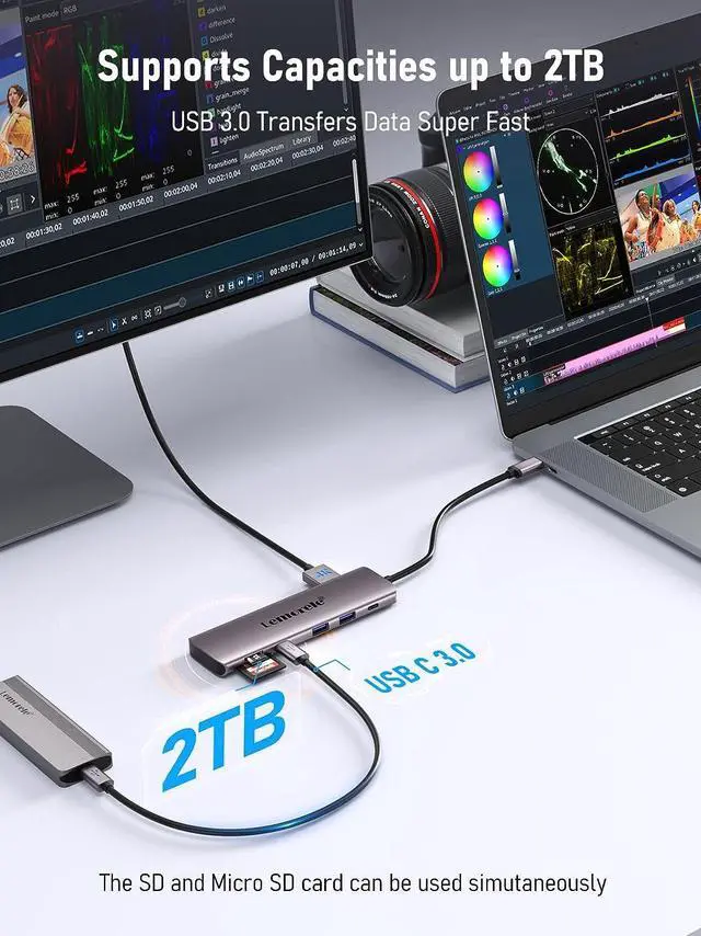 Alt view image 7 of 7 - Lemorele USB C to Dual HDMI Adapter, 10-in-1 USB C Docking Station Dual Monitors for Windows, USB C Adapter with Dual HDMI, USB 3.0, 100W PD, USB-C Data,SD/TF for Dell XPS 13/15, Lenovo Yoga,etc