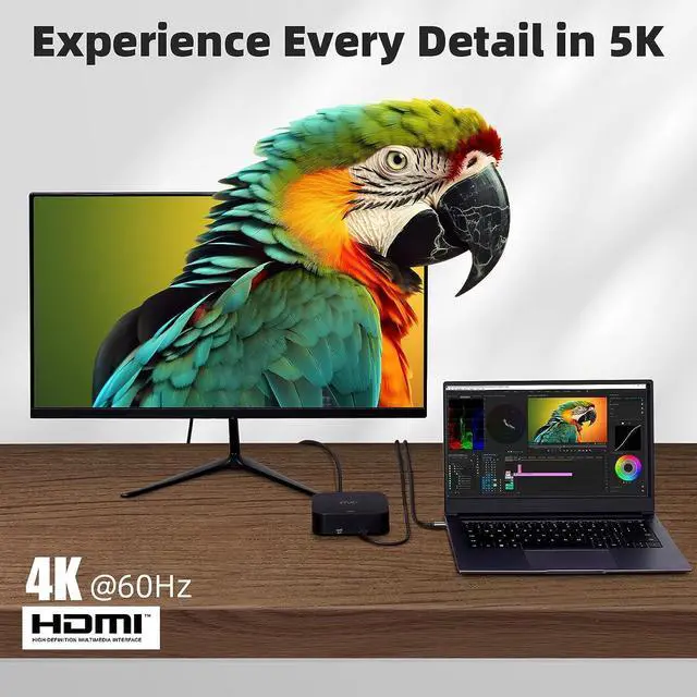 Alt view image 3 of 6 - Laptop Docking Station Dual Monitor by RVP+, 13-in-1 Mac Triple Monitor USB Dock with 4K HDMI Display, Computer Dock 5Gbps USB-C/A Ports, 10-1000Mbps (082321)