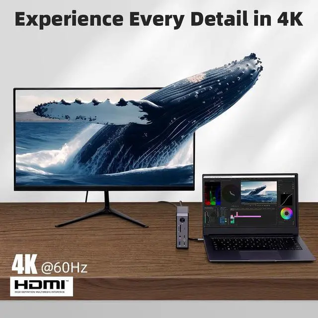 Alt view image 3 of 7 - RVP+ USB C Docking Station 3 Monitors, 14-in-1, 10Gbps USB-C, 5Gbps USB 3.0, 85W Laptop-Charging, PD 18W, Triple Display-4K HDMI Dual Monitors & DisplayPort, Gigabit Ethernet, Audio, TF/SD 3.0(RVP-G8)
