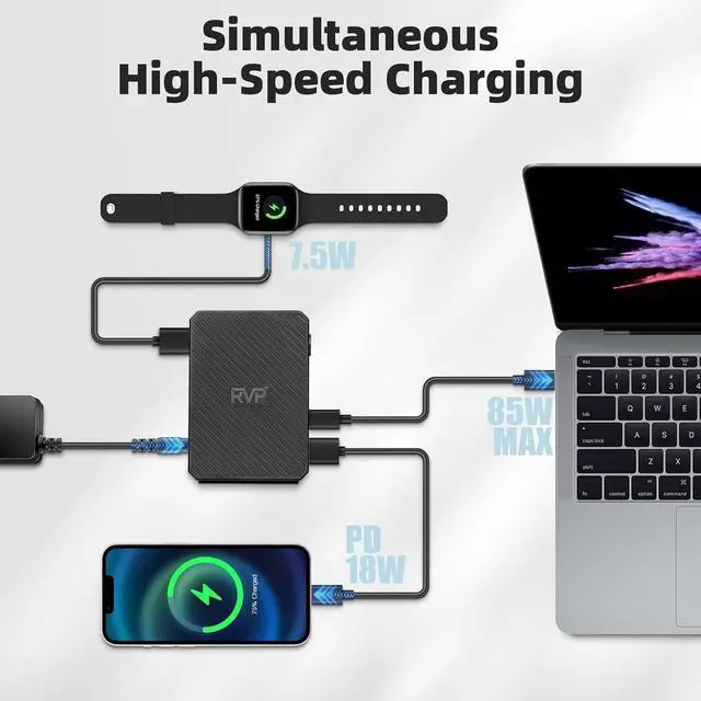Alt view image 4 of 7 - RVP+ USB C Docking Station 3 Monitors, 14-in-1, 10Gbps USB-C, 5Gbps USB 3.0, 85W Laptop-Charging, PD 18W, Triple Display-4K HDMI Dual Monitors & DisplayPort, Gigabit Ethernet, Audio, TF/SD 3.0(RVP-G8)