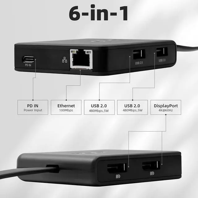 Alt view image 2 of 7 - RVP+ USB C Docking Station Dual Monitor, 6-in-1, 100W Laptop-Charging, DisplayPort Multi-Stream Transport (MST), Ethernet, Compatible with Thunderbolt 3 Laptop (RVP-601)