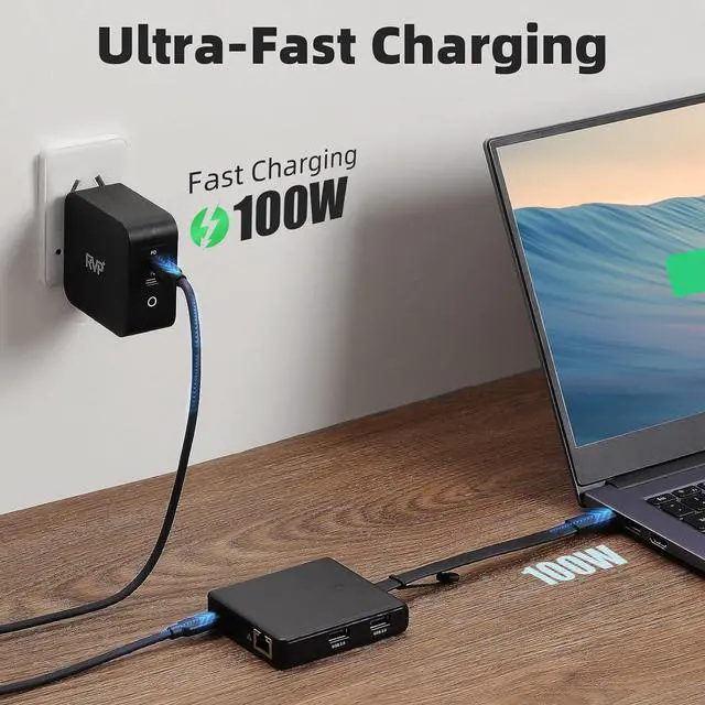 Alt view image 4 of 7 - RVP+ USB C Docking Station Dual Monitor, 6-in-1, 100W Laptop-Charging, DisplayPort Multi-Stream Transport (MST), Ethernet, Compatible with Thunderbolt 3 Laptop (RVP-601)