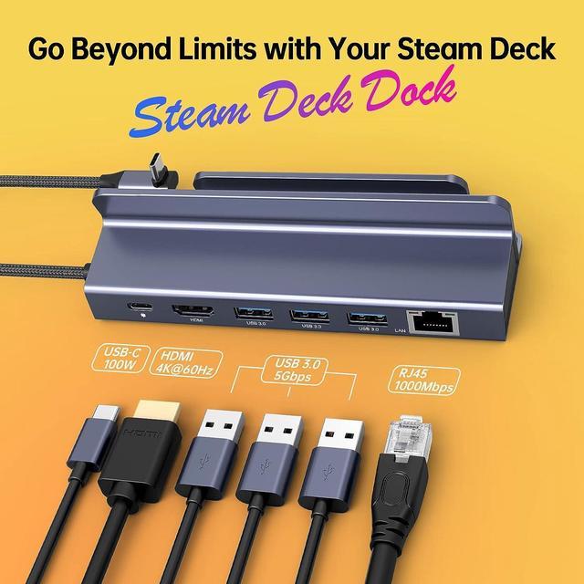 Docking Station for Steam Deck, NOVOO 6-in-1 Steam Deck Dock with HDMI 2.0  4K@60Hz, 1Gbps Ethernet, 100W Fast Charging, 3 USB-A 3.0, 【Premium  Aluminum】 Steam Deck Accessories for Valve Steam Deck 