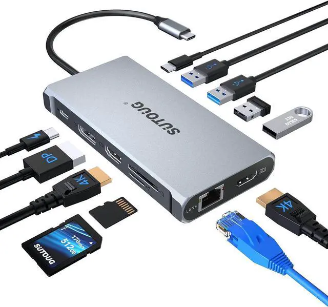 Main image of 12 in 1 USB C Hub, Docking Station, Triple Displays Laptop Docking Station for MacBook Pro and Windows(2 HDMI, DP, 100W PD, SD/TF Card Reader, 3 USB 3.0 Ports), MAC OS only Support Mirror Mode