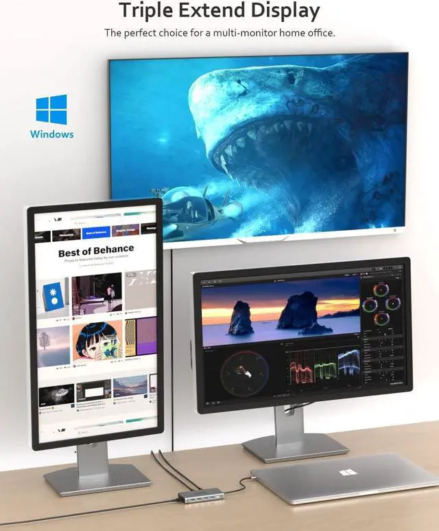 Alt view image 2 of 7 - 12 in 1 USB C Hub, Docking Station, Triple Displays Laptop Docking Station for MacBook Pro and Windows(2 HDMI, DP, 100W PD, SD/TF Card Reader, 3 USB 3.0 Ports), MAC OS only Support Mirror Mode