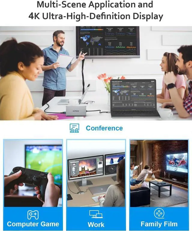Alt view image 7 of 7 - 12 in 1 USB C Hub, Docking Station, Triple Displays Laptop Docking Station for MacBook Pro and Windows(2 HDMI, DP, 100W PD, SD/TF Card Reader, 3 USB 3.0 Ports), MAC OS only Support Mirror Mode