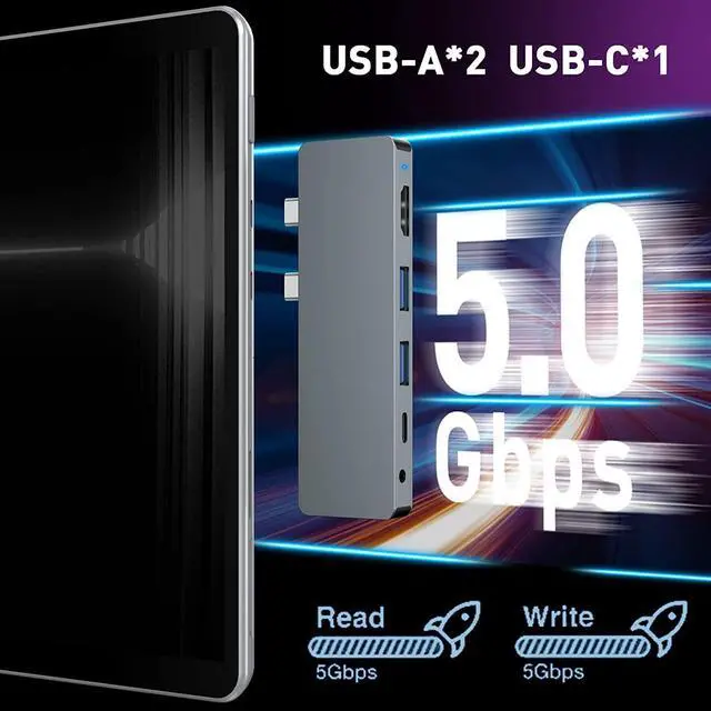 Alt view image 5 of 7 - Surface Pro 9/Pro 8/Pro X Docking Station, 6-in-2 Microsoft Surface Pro USB Hub Adapter with 4K@60HZ HDMI Display, 100W Thunderbolt 4 Port, 3*USB(5Gbps), 3.55mm Audio, Dock for Surface Pro Accessories