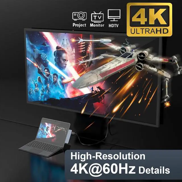 Alt view image 3 of 7 - Surface Pro 9/Pro 8/Pro X Docking Station, 6-in-2 Microsoft Surface Pro USB Hub Adapter with 4K@60HZ HDMI Display, 100W Thunderbolt 4 Port, 3*USB(5Gbps), 3.55mm Audio, Dock for Surface Pro Accessories