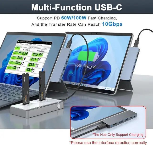 Alt view image 4 of 7 - Surface Pro 9/Pro 8/Pro X Docking Station, 6-in-2 Microsoft Surface Pro USB Hub Adapter with 4K@60HZ HDMI Display, 100W Thunderbolt 4 Port, 3*USB(5Gbps), 3.55mm Audio, Dock for Surface Pro Accessories