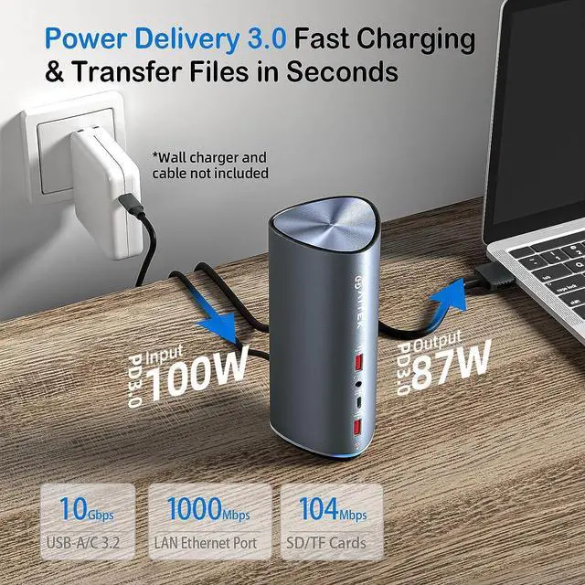 Alt view image 5 of 6 - Aitek MacBook M1/M2 Docking Station: 15-in-2 for Dual USB C MacBook Pro/Air Multiple Laptop Dock with Triple Display 2 * 4K HDMI One VGA Monitor Multi USB A/C 3.2 10Gbps Ports PD 100W
