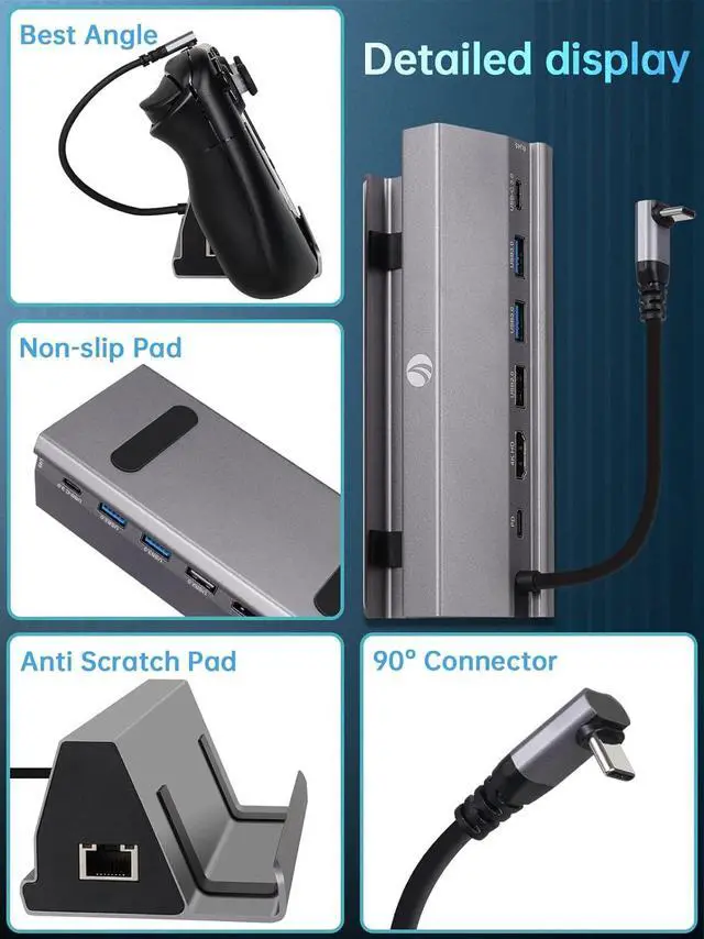 Alt view image 7 of 7 - Docking Station for Steam Deck,V VCOM 7-in-1 Steam Deck Dock ROG Ally with HDMI 4K@60Hz,DisplayPort,Gigabit Ethernet,3 USB-A 3.0 and USB-C Charging Port Compatible with Steam Deck