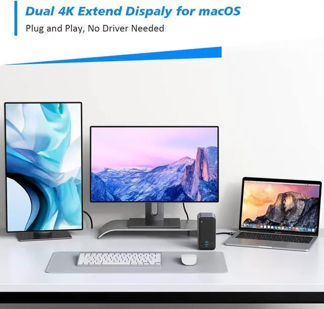 Alt view image 2 of 7 - 4URPC MacBook Pro Docking Station Dual Monitor HDMI 4K, 14-IN-2 USB C Triple Display Laptop Docking Station for MacBook Pro Air - 2x 4K HDMI, 6xUSB, SD TF Reader, RJ45 Ethernet, 3.5mm Audio/Mic, PD3.0
