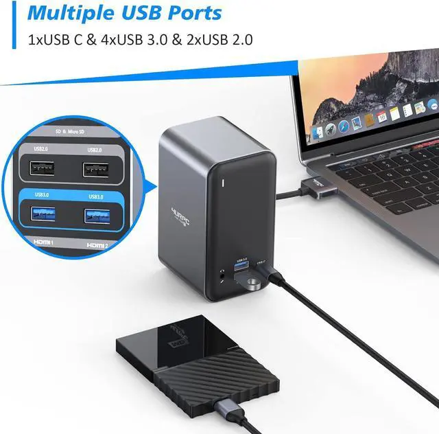 Alt view image 3 of 7 - 4URPC MacBook Pro Docking Station Dual Monitor HDMI 4K, 14-IN-2 USB C Triple Display Laptop Docking Station for MacBook Pro Air - 2x 4K HDMI, 6xUSB, SD TF Reader, RJ45 Ethernet, 3.5mm Audio/Mic, PD3.0