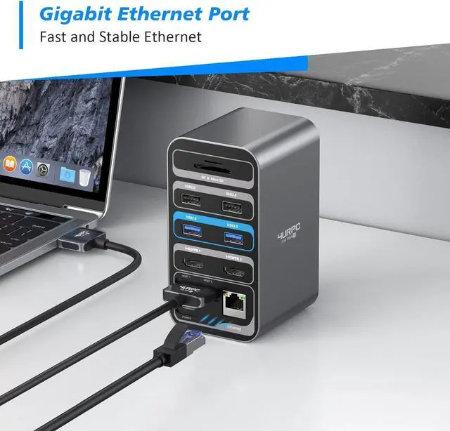 Alt view image 5 of 7 - 4URPC MacBook Pro Docking Station Dual Monitor HDMI 4K, 14-IN-2 USB C Triple Display Laptop Docking Station for MacBook Pro Air - 2x 4K HDMI, 6xUSB, SD TF Reader, RJ45 Ethernet, 3.5mm Audio/Mic, PD3.0