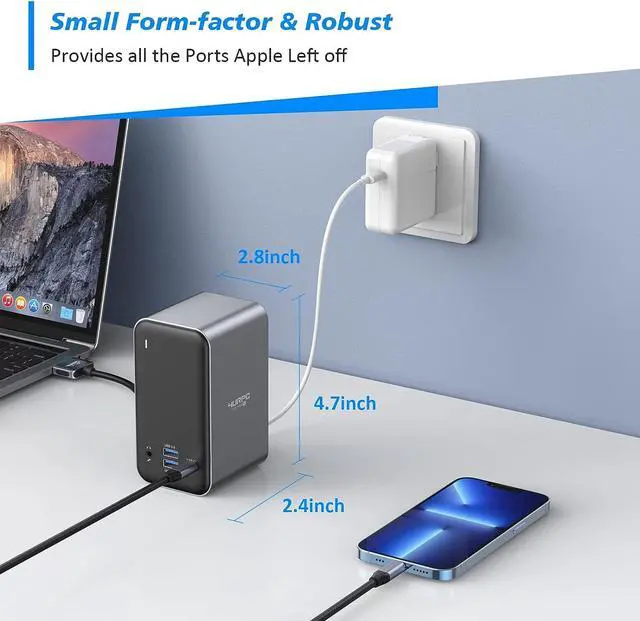 Alt view image 6 of 7 - 4URPC MacBook Pro Docking Station Dual Monitor HDMI 4K, 14-IN-2 USB C Triple Display Laptop Docking Station for MacBook Pro Air - 2x 4K HDMI, 6xUSB, SD TF Reader, RJ45 Ethernet, 3.5mm Audio/Mic, PD3.0