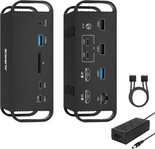 Main image of MacBook Pro Docking Station Dual Monitor with 2 HDMI 4K Display,14 in 2 USB C Dock,100 AC Power Adapter, 18W PD Charging Port, Ethernet, 4 USB A Port, Twin USB C for Mac Thunderbolt 3/4 Laptops