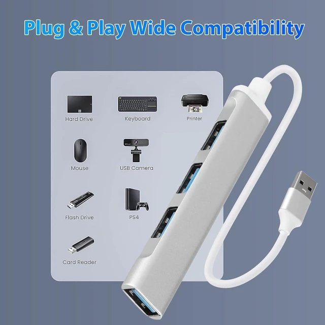 Alt view image 3 of 7 - USB 3.0 Hub, Atrasee 4 Port USB A 3.0 Hub Adapter for Laptop, Ultra Slim Portable USB 2.0 Data Hub Splitter for iMac Pro, MacBook Air, Mac Mini, Surface, PC, Notebook, Flash Drive, Mobile, Grey