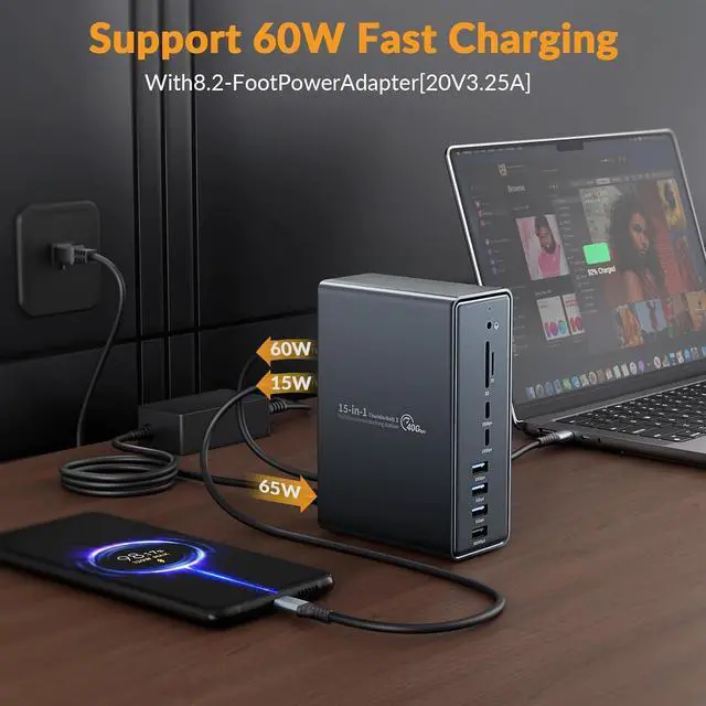 Alt view image 5 of 7 - iDsonix Thunderbolt 3 Dock for MacBook, 15 in 1 Thunderbolt 3 Docking Station Dual Monitor for Laptop with Thunderbolt 3 Port, HDMI 4K, USB A/C, 1000M Ethernet, 65W Power Adapter