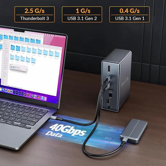 Alt view image 3 of 7 - iDsonix Thunderbolt 3 Dock for MacBook, 15 in 1 Thunderbolt 3 Docking Station Dual Monitor for Laptop with Thunderbolt 3 Port, HDMI 4K, USB A/C, 1000M Ethernet, 65W Power Adapter
