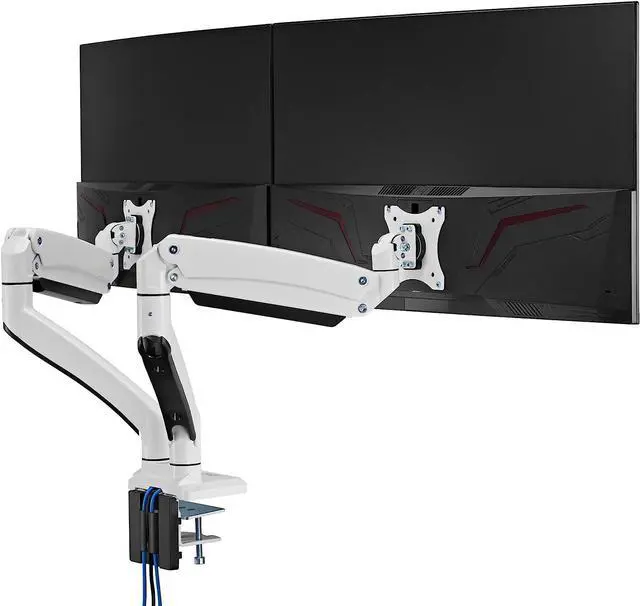 Main image of AVLT Dual 13"-43" Monitor Arm Desk Mount fits Two Flat/Curved Monitor Full Motion Height Swivel Tilt Rotation Adjustable Monitor Arm - White/VESA/C-Clamp/Grommet/Cable Management