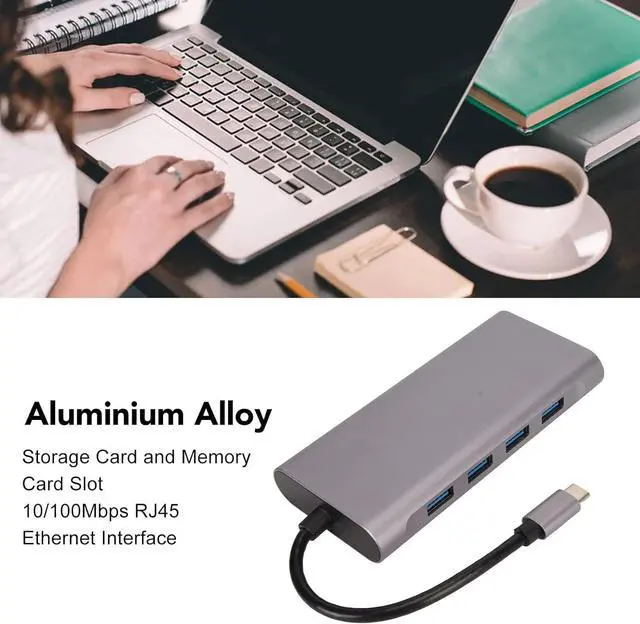 Alt view image 7 of 7 - 11 in 1 Type C Hub, USB 3.0 Docking Station with 4K, VGA, 5Gbps Data Transmission, 87W PD Charging, 100Mbps RJ45 Ethernet Port, and Memory Card Reader