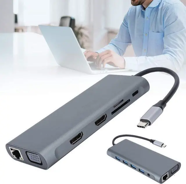 Alt view image 6 of 7 - 12 in 1 USB C Hub, Portable USB 3.0 for HDMI VGA PD USB Hub for OS X Laptop Docking Station Adapter SD and MicroSD Card Slots are Supported Support 10/100/1000Mbps Network Speed