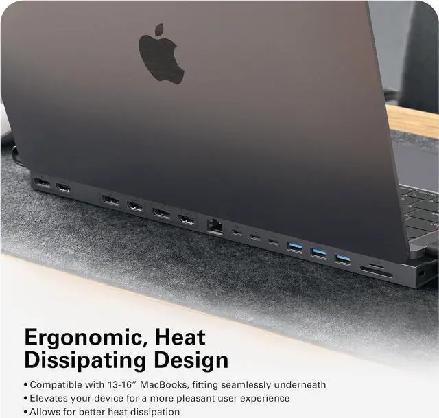 Alt view image 5 of 7 - HyperDrive 4K Multi-Display Docking Station for 13-16 MacBooks - USB C Docking Station w/ 15 Ports, Ergonomic, Driverless Setup