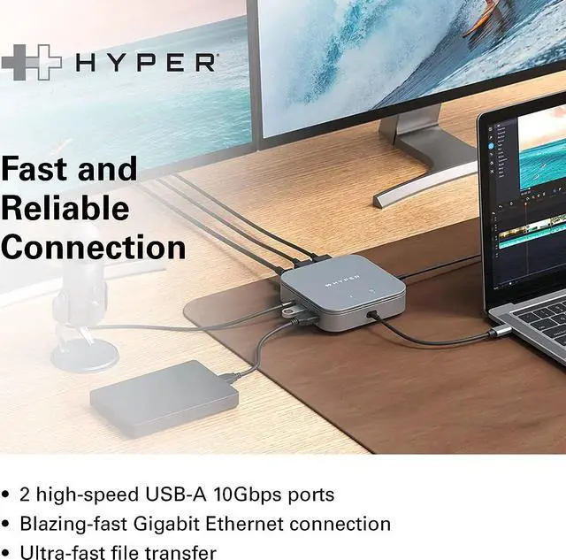 Alt view image 5 of 7 - HyperDrive USB-C & Thunderbolt 4 Dual Monitor Dock - 4K60Hz HDMI Thunderbolt Docking Station -7-in-1 Dock - Slim, Portable, Powerful