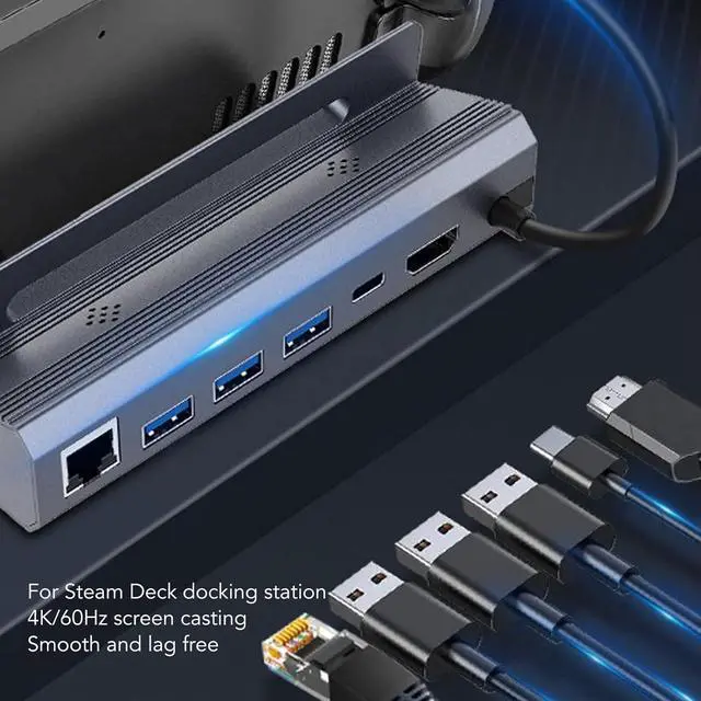 Alt view image 4 of 7 - 4K 60Hz 1000Mbps Docking Station for Steam Deck, 6 in 1 Dock with Gigabit Ethernet, 3 USBA 3.0, USB C, HD MI, 100W Fast Charging Dock, Transfer Speed 5Gbps