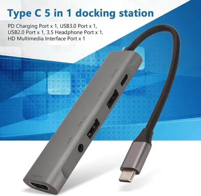 Alt view image 6 of 7 - USB C Hub 5 in 1 Multiport Adapter with 4K HD Output, PD Fast Charging, USB3.0, 3.5mm Sound for Pro, Other Type C Devices