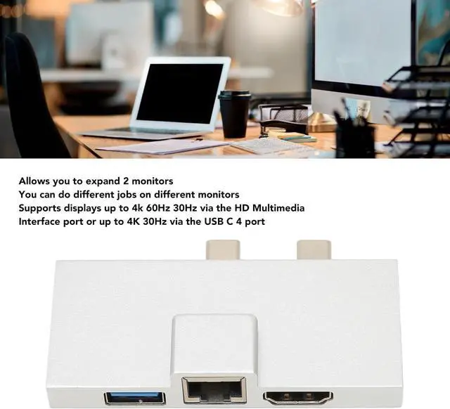 Alt view image 2 of 7 - Dual USB C Expansion Hub: Professional 7 Ports Plug and Play 5Gbps Data Transfer USB C Hub Multiport Adapter, Compatible with Surface Pro 8 9 X Accessories
