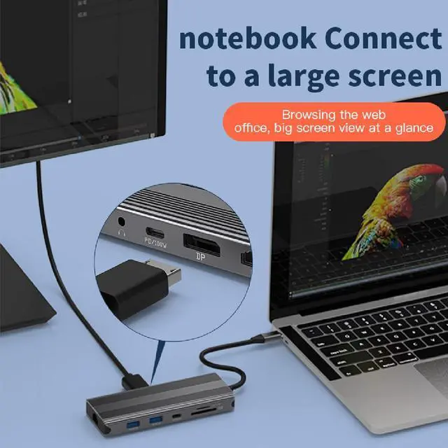 Alt view image 7 of 7 - 10-in-1 TypeC Docking Station PD100W USB HUB USB3.0 2xHDMI-Compatible Rj45 1000M for Notebook Multi-Function for 2 HDTV 10 in 1 TypeC USB HUB to HDMI2.1 HDMI2.0 HDTV Rj45 1000M PD100W Reader