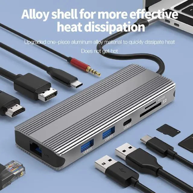 Alt view image 6 of 7 - 10-in-1 TypeC Docking Station PD100W USB HUB USB3.0 2xHDMI-Compatible Rj45 1000M for Notebook Multi-Function for 2 HDTV 10 in 1 TypeC USB HUB to HDMI2.1 HDMI2.0 HDTV Rj45 1000M PD100W Reader