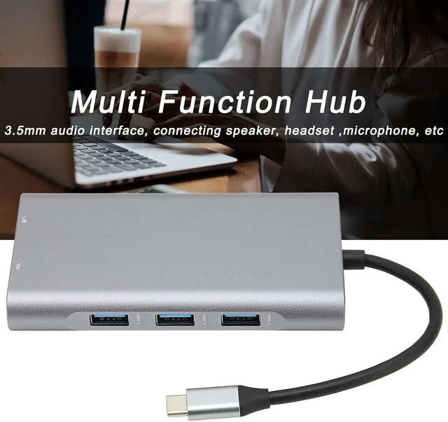 Alt view image 7 of 7 - USB C Hub 10 in 1 with 4K HDMI VGA Gigabit Ethernet 3 USB 3.0 PD Charging SD Card Slot Audio Port