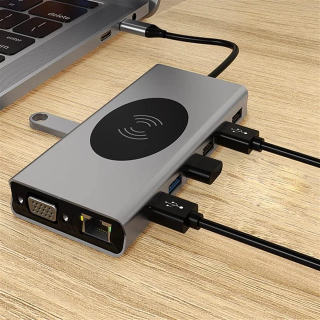 Alt view image 3 of 4 - 5 in 1 Type-c Docking Station Hub Hub USB3.0/RJ45 Gigabit/Wireless Charging Docking Station
