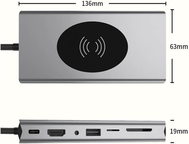 Alt view image 4 of 4 - 5 in 1 Type-c Docking Station Hub Hub USB3.0/RJ45 Gigabit/Wireless Charging Docking Station