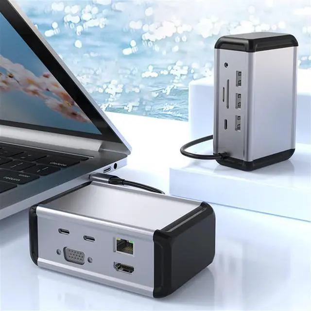 Alt view image 2 of 5 - 12-in-1 Type-c Docking Station hub hub usb3.0/PD100W Vertical Desktop Docking Station