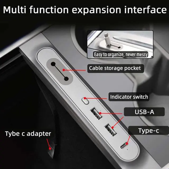 Alt view image 5 of 7 - Brilluxa USB Hub Dock, Console Charging Station Multi Port Compatible with Tesla Y 20212023, Center Console Expansion Module