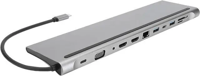 Main image of USB C Docking Station Dual Monitor, Type C to Dual HDMI Adapter 12 in 1 USB C Hub with VGA, RJ45, 87W PD, USB Ports, SD/TF Card Reader, Audio and Type C Ports