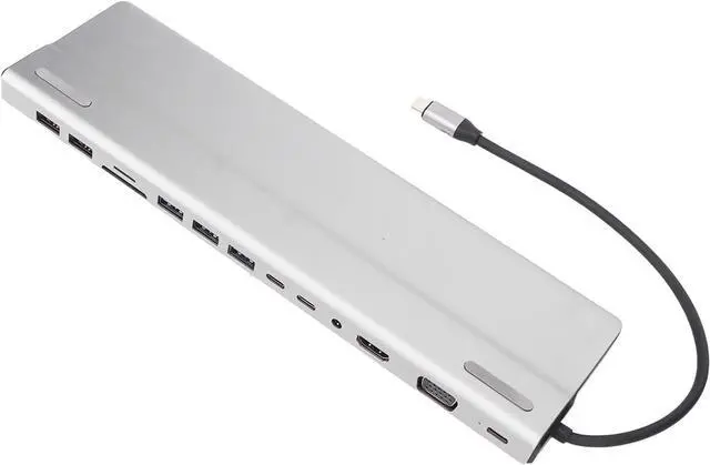 Alt view image 7 of 7 - 14 in 1 Type C Docking Station, Multi Port Expansion with 3 USB3.0, 2 USB2.0, PD, Storage Card, Memory Card, VGA, RJ45, AUDIO3.5, 2 USB C for All Type C Computers