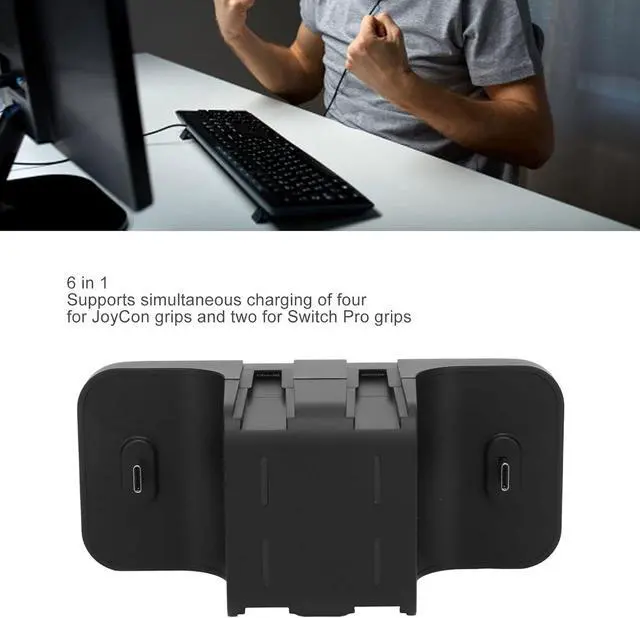 Alt view image 3 of 7 - 6 in 1 Docking Station for Switch, Portable Charger Stand with LED Charging Indicator for 4 Joy Grips and 2 Switch Pro Grips